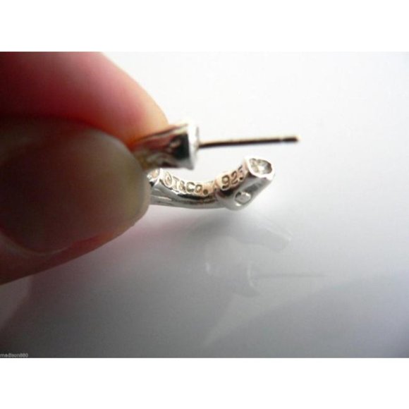 Tiffany And Co Sterling Bamboo Design Earrings - Picture 4 of 5